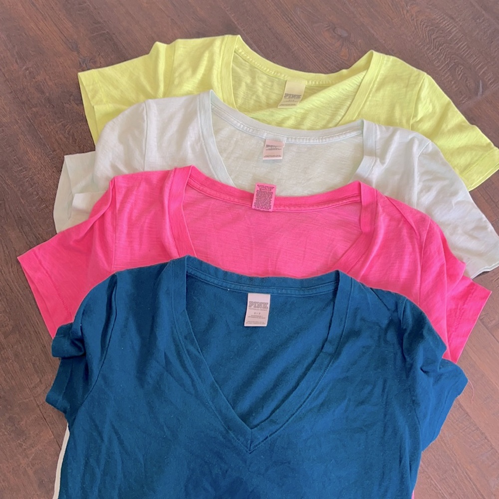 Lot of 4 VS PINK v neck T-shirt’s.